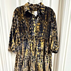 Maeve Gold and Black Velvet Animal Print Dress